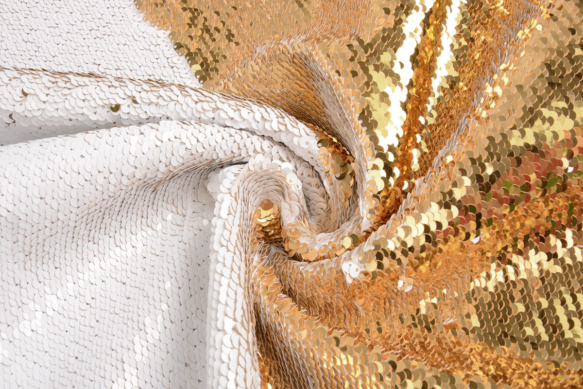 Omkeerbare Pailletten Stof Wit - Goud