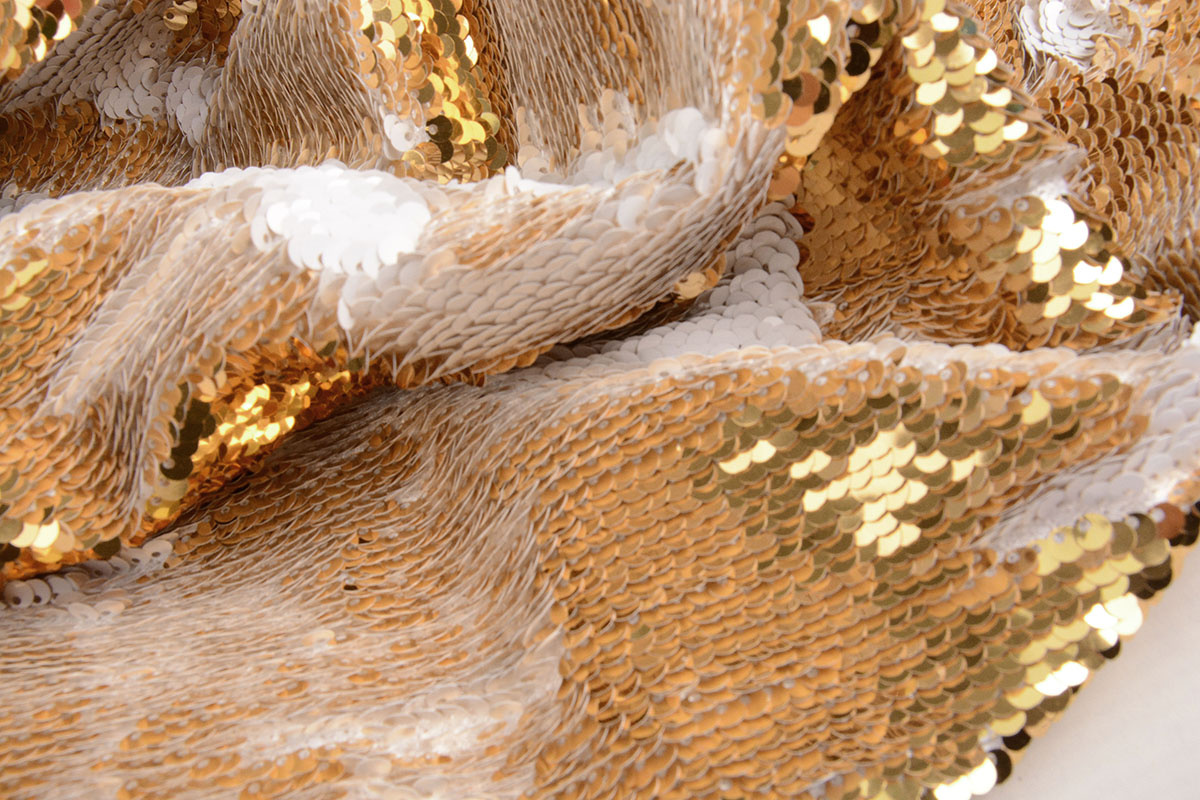 Omkeerbare Pailletten Stof Wit - Goud