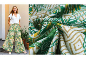 100% Viscose Wildernis Ruit Zand Groen