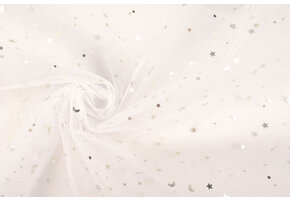 Feiner Tüll Weiß Stern Silber