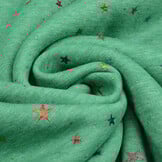 Sweatstoff Alpenfleece Star Drops Foil Grün Melange