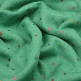 Sweatstoff Alpenfleece Star Drops Foil Grün Melange