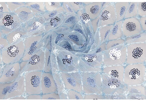 Mesh Embroidered Sequins  Chaira Light Jeans Blue