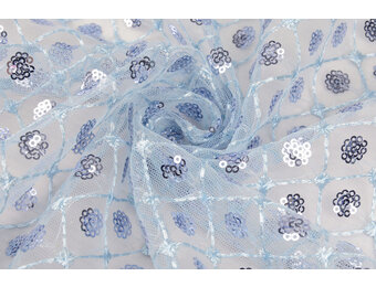 Netz Bestickt Pailletten Chiara Hell Jeansblau