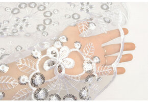 Mesh Embroidered Sequins Rosetta White