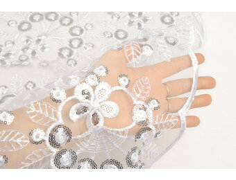 Netz Bestickt Pailletten Rosetta Weiß