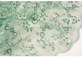 Mesh Geborduurd Pailletten Rosetta Oud Mint Groen