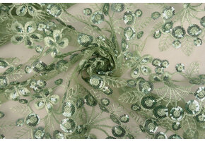 Mesh Geborduurd Pailletten Rosetta Oud Groen