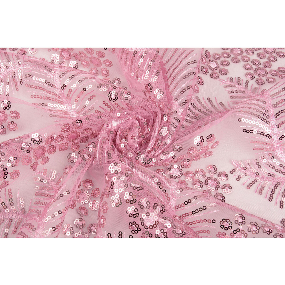 Mesh DTP Print w/ Sequins-Pink