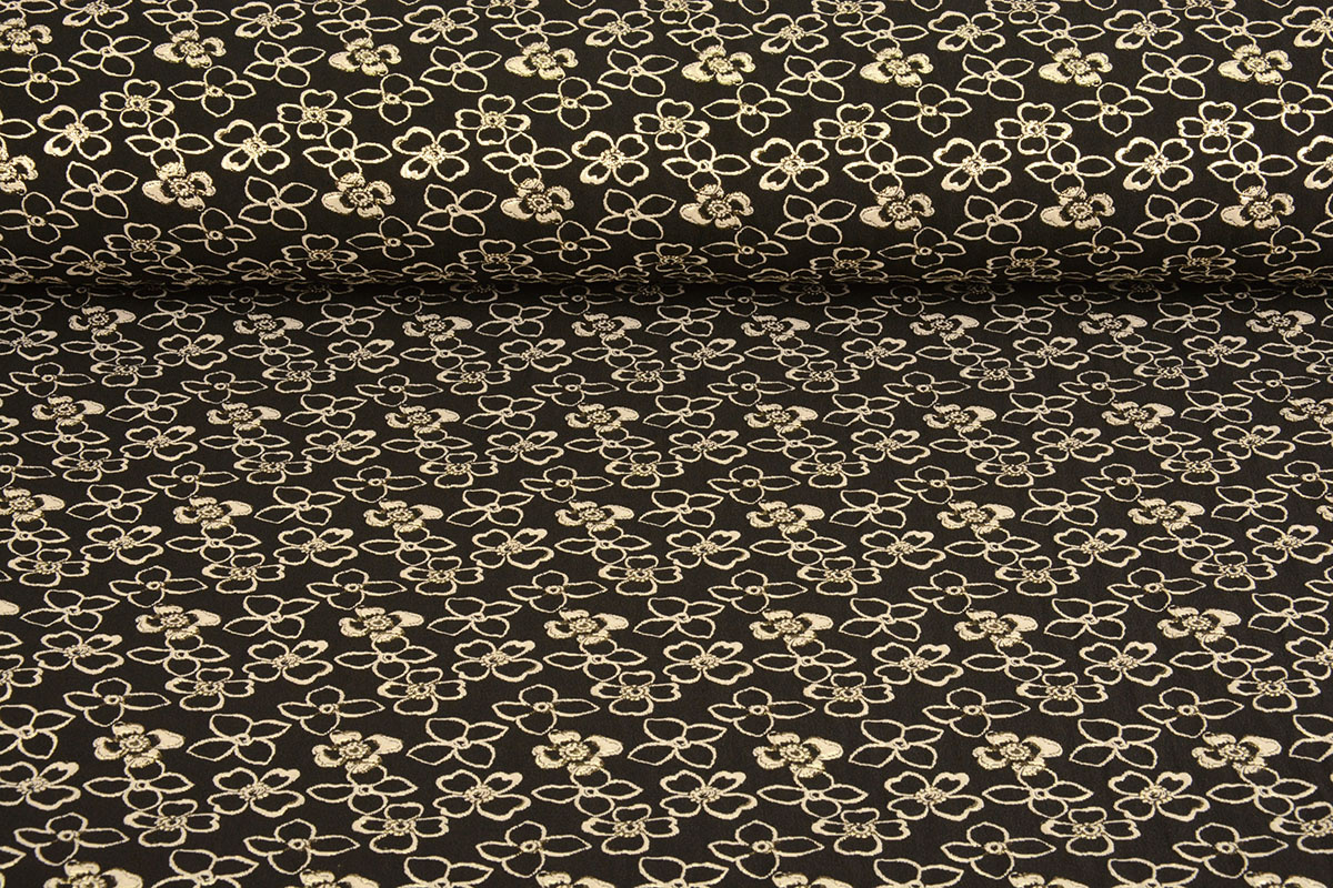 Jacquard Metallic Blumen in Schwarz-Gold