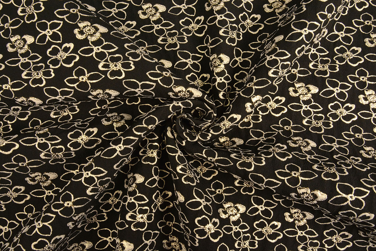 Jacquard Metallic Blumen in Schwarz-Gold