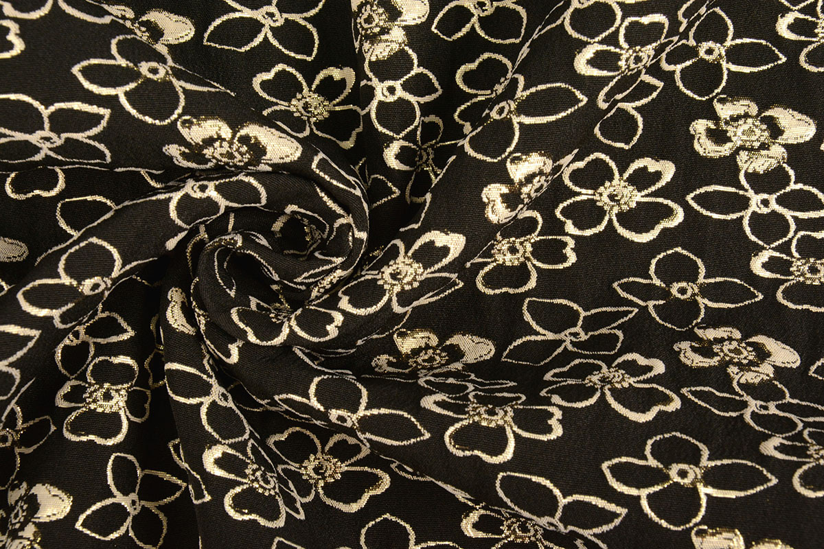 Jacquard Metallic Blumen in Schwarz-Gold