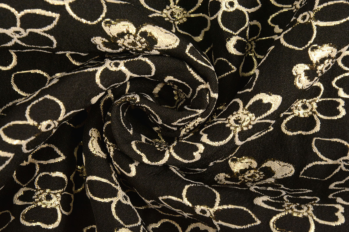 Jacquard Metallic Blumen in Schwarz-Gold