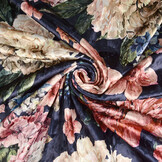 Velours Bedrukt Bloemen Marine Blauw