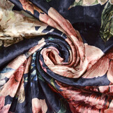 Velours Bedrukt Bloemen Marine Blauw