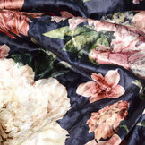 Velours Bedrukt Bloemen Marine Blauw