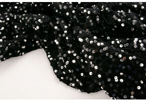 Pailletten op Velours Zwart - Zilver