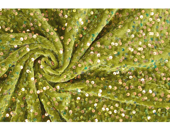 Pailletten auf Samt Moosgrün (Holografische Pailletten)