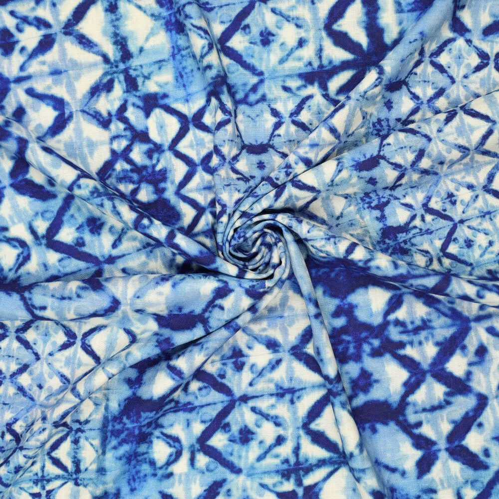 Viskose Leinen Digital Shibori Tie Dye Blau