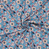 Viskose Leinen Digital Fine Flowers Blau