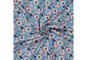 Viskose Leinen Digital Fine Flowers Blau