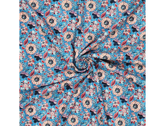 Viscose Linen Digital Fine Flowers Blue