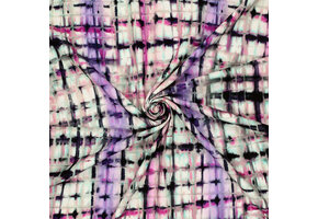 Viscose Linen Digital Tie Dye Check Purple