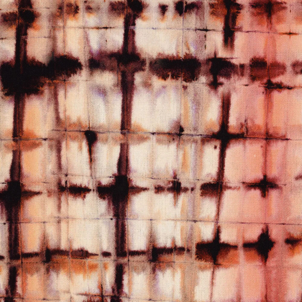 Viskose Leinen Digital Tie Dye Check Rosa