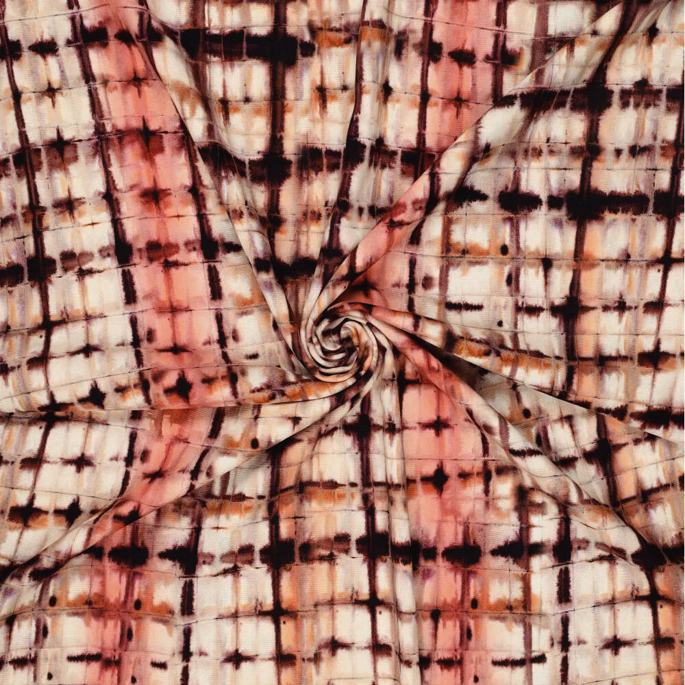 Viskose Leinen Digital Tie Dye Check Rosa