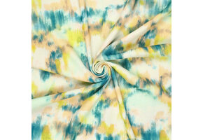 Viskose Leinen Digital  Brush Tie Dye Gelb Blau