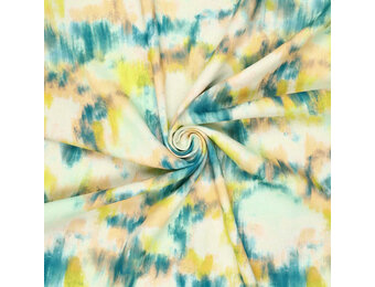 Viscose Linen Digital Brush Tie Dye Yellow Blue