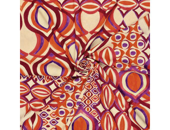 Viscose Linen Digital Drops Motives Red