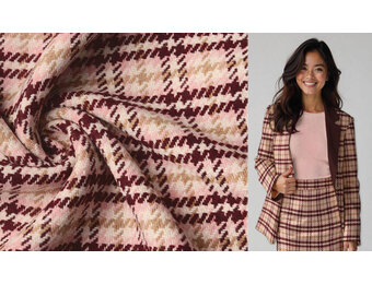 Woven Woolen Fabric Check Pink