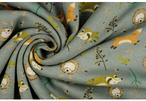 Sweatstoff Alpenfleece Fox and Friends Grün