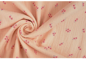 Double Gauze Fabric Flowers Haily Salmon