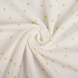 Double Gauze Fabric Mini Leaves White