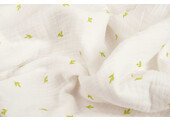 Double Gauze Fabric Mini Leaves White