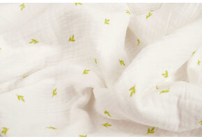 Double Gauze Fabric Mini Leaves White