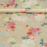 Stretch Satijn Bedrukt Bloem Lilian Beige