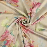 Stretch Satijn Bedrukt Bloem Lilian Beige