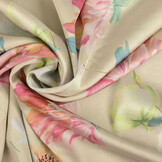 Stretch Satijn Bedrukt Bloem Lilian Beige