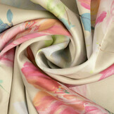 Stretch Satijn Bedrukt Bloem Lilian Beige