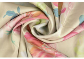 Stretch Satin Printed Flower Lilian Beige