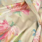 Stretch Satijn Bedrukt Bloem Lilian Beige