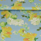 Stretch Satijn Bedrukt Bloem Lilian Blauw