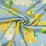 Stretch Satin Bedruckt Blume Lilian Blau