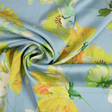 Stretch Satijn Bedrukt Bloem Lilian Blauw