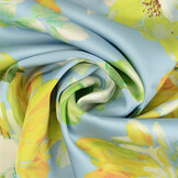 Stretch Satijn Bedrukt Bloem Lilian Blauw