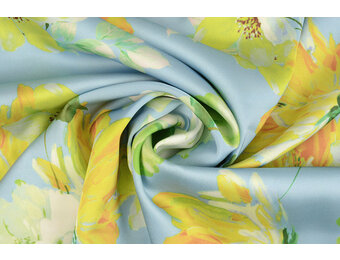 Stretch Satin Bedruckt Blume Lilian Blau