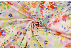 Stretch Satijn Bedrukt Watercolour Flowers
